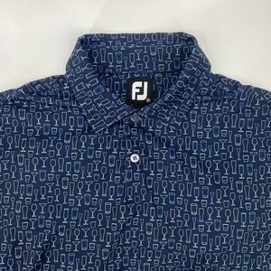 FJ‎ FootJoy Golf Polo Mens Med Seven Springs Navy Blue Cocktail Glasses Print